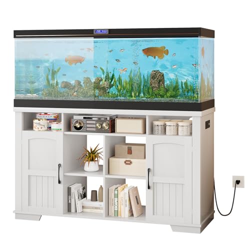 55-75 Gallon Fish Tank Stand, Heavy Duty Aquarium Stand with Power Outlet, 1000LBS Wood Fish Tank Cabinet with Storage Suitable for Turtle Tank, Reptile Terrarium, for Home Office - color: White