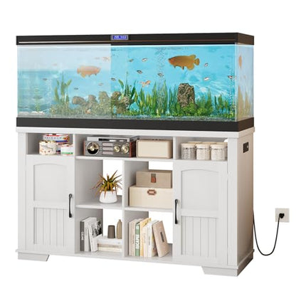 55-75 Gallon Fish Tank Stand, Heavy Duty Aquarium Stand with Power Outlet, 1000LBS Wood Fish Tank Cabinet with Storage Suitable for Turtle Tank, Reptile Terrarium, for Home Office - color: White