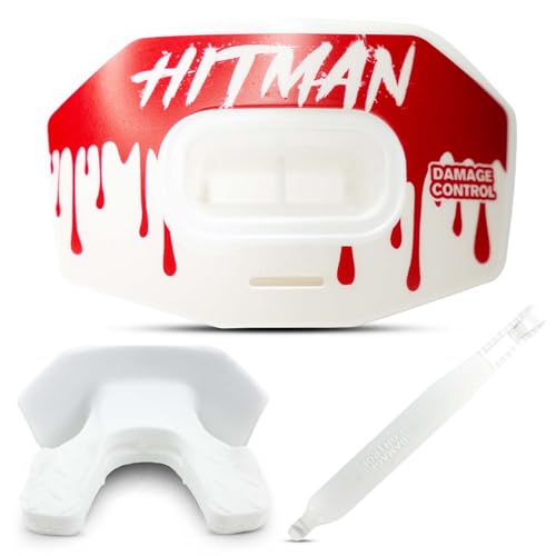 DAMAGE CONTROL Youth Football Mouth Guard – Breathable No Boil Mouthpiece, Protects Lips & Teeth, Works with Braces, Includes Helmet Strap – Sports Gear & Accessories (Hitman) - color: Hitman