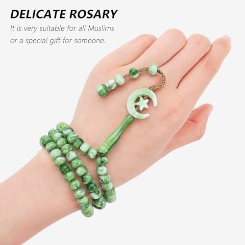 2 Pack Prayer Beads, Muslim Tasbih 99 Beads Allah & Muhammad Islamic Prayer Rosary Muslim Islam Misbaha Tasbeeh 99 Necklace for Men and Women(Green) - color: Green