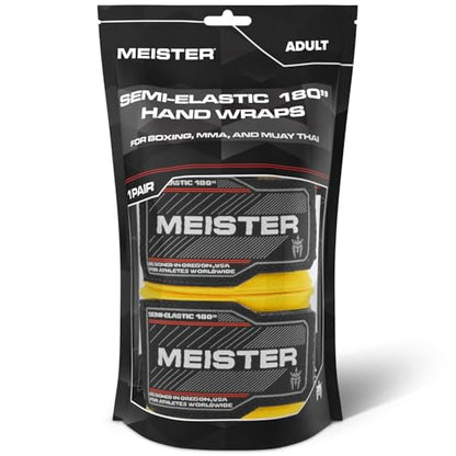 Meister Adult 180" Semi-Elastic Hand Wraps for MMA & Boxing (Pair) - color: Yellow