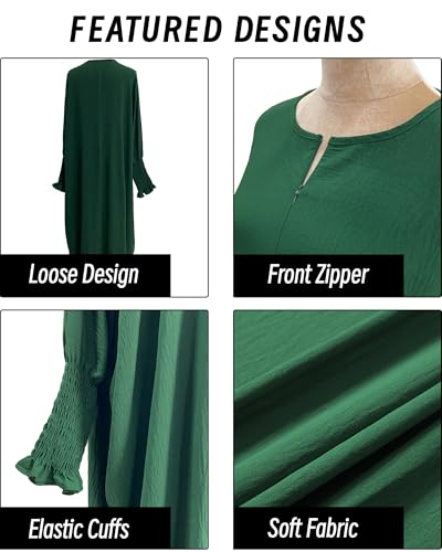 Muslim Prayer Abaya Islamic Women's Khimar Pure Color Hijab Dress Long Sleeve Dubai Kaftan - color: Darkgreen