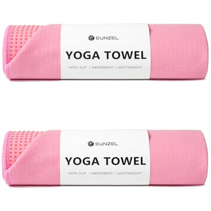 Eunzel 2 Pack Hot Yoga Towel with Grip Dot, Non Slip Yoga Mat Towe Sweat Absorbent Towel for Hot Yoga,Bikram, Pilates and Fitness 72" x 24", Pink - color: Pink