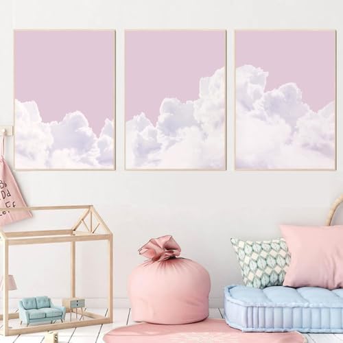 Pink Sky Watercolor Cloud Art Sunset Landscape Painting Blush Pink Artwork White Cloud Canvas Abstract Wall Art for Bedroom 16x24in - color: Pink Sky Picture, size: 16"L x 24"W