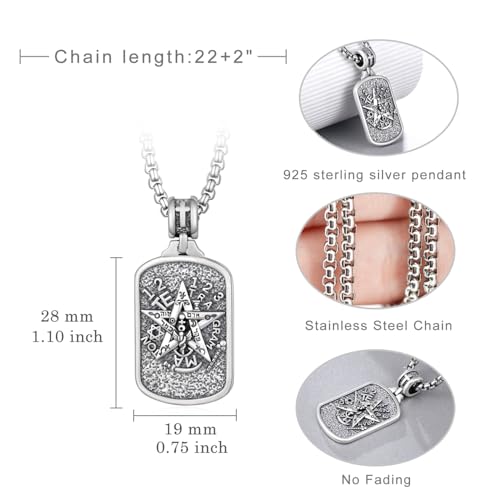 Western Catus/Knights Templar/St Michael/Santa Muerte/Praying Hand/Spartan/Virgin Mary/Tetragrammaton/Wrestlers/Allah Necklace Sterling Silver Dog Tag Necklace Christian Jewelry Gifts for Men - style: Tetragrammaton
