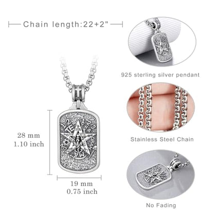 Western Catus/Knights Templar/St Michael/Santa Muerte/Praying Hand/Spartan/Virgin Mary/Tetragrammaton/Wrestlers/Allah Necklace Sterling Silver Dog Tag Necklace Christian Jewelry Gifts for Men - style: Tetragrammaton