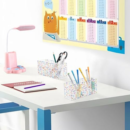 Aquarium Fish Cute Acrylic Pen Holder 4 Compartments Pencil Organizer and Storage Makeup Brush Holder for Home Bedroom School Office Storage