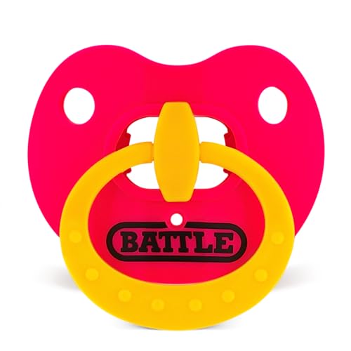 Battle Sports Binky Oxygen Football Mouthguard - Detachable Strap, Maximum Breathability, Works with Braces & No Boiling Required - color: Pink/Yellow