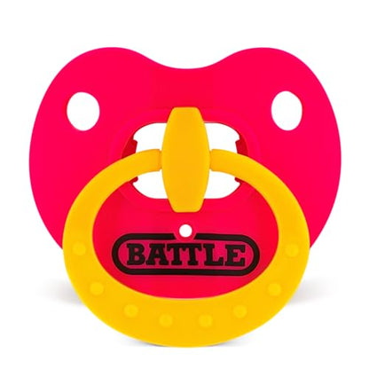 Battle Sports Binky Oxygen Football Mouthguard - Detachable Strap, Maximum Breathability, Works with Braces & No Boiling Required - color: Pink/Yellow
