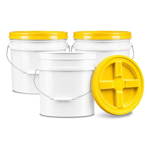 3.5 Gallon Bucket, Food-Grade w/Lid, BPA-Free, Yellow,3 Pack | Airtight Gamma Seal Screw-On Lid, Heavy-Duty 90 Mil HDPE Plastic, Food Safe and Durable Container, Bulk Storage, Made in USA - color: Yellow, size: 3 Packs