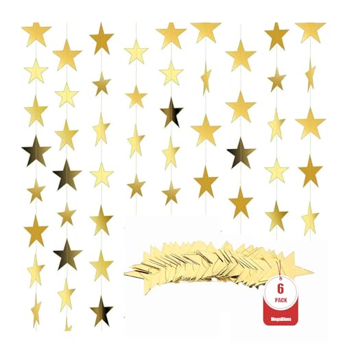78 Feet Gold Star Garland, Double-Sided Gold Stars Garland with Elegant Star-Shaped Lace, Hanging Bunting Decorations for Birthday Wedding Christmas Ramadan Party Supplies