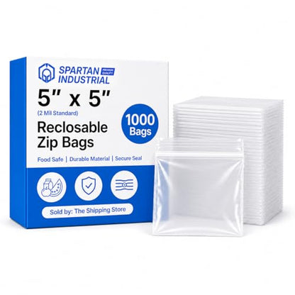 5” X 5” (1000 Count) 2 Mil Clear Reclosable Zip Plastic Poly Bags | with Resealable Lock Seal Zipper - Spartan Industrial - size: 5” X 5”