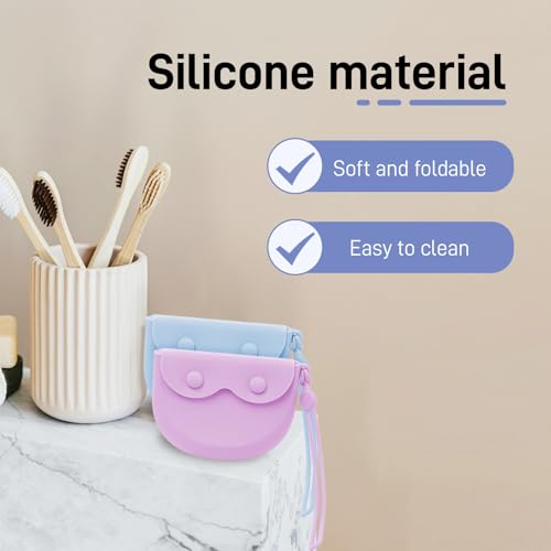 2 Pack Travel Retainer Aligner Holder Case with Vent Holes Lanyard, Silicone Dental Night Guard Case Cute, Brace Dentures Sport Mouthguard Container Storage for Women, Men (Purple & Pink) - color: Purple & Pink