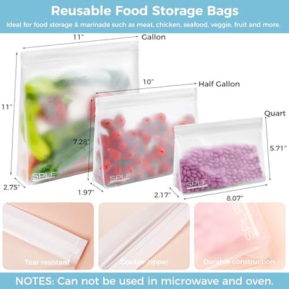 SPLF 6 Pack Dishwasher Safe Reusable Sandwich Bags Stand Up | Quart freezer bags, Reusable Food Storage Bags, BPA FREE Extra Thick Leakproof Silicone Free Zipper Snack Lunch - size: 6 Pack Quart Bags