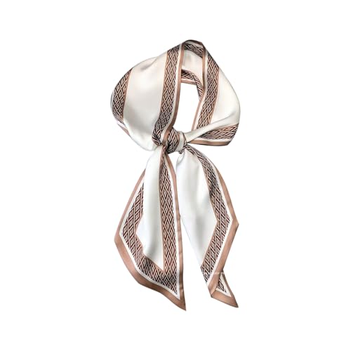 Silk Feeling Head Scarf Fashion Satin Hair Scarf Square Long Scarves for Women Gifts - color: 02 Coffee White 5.12 X 59 Inch