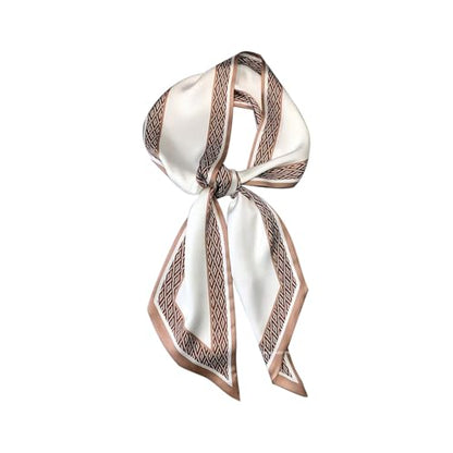 Silk Feeling Head Scarf Fashion Satin Hair Scarf Square Long Scarves for Women Gifts - color: 02 Coffee White 5.12 X 59 Inch
