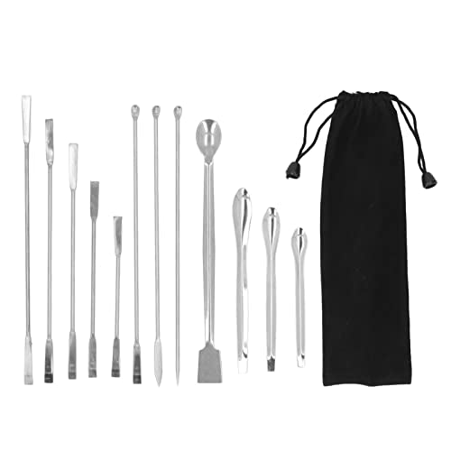 Diydeg 12Pcs Stainless Steel Lab Spatula, Micro Scoop Set, Lab Spoons Spatula Tool for Gel Capsules Empty Quickly Fill Tray with Powder Tamper Tools, Mixing Spatula