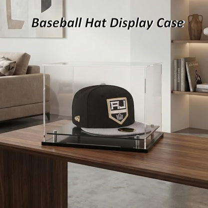 WANLIAN Clear Hat Display Case,Self-Assembly Acrylic Baseball Cap Holder Stand with Stainless Steel Risers, Perfect for Sports Caps & Mini Helmets (Assembly Required) - size: 8.6x7.9x7 inch