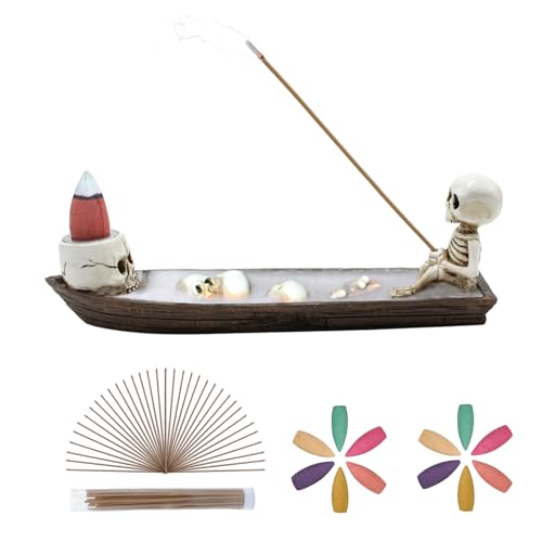 Incense Burner, backflow Incense Burner,Skeleton Ship Incense Holder,Hand-Carved Decorations,Cool Room Decorations, Awesome and Ideal Gifts, Brown - size: 6.6 inches