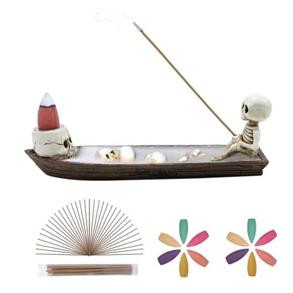 Incense Burner, backflow Incense Burner,Skeleton Ship Incense Holder,Hand-Carved Decorations,Cool Room Decorations, Awesome and Ideal Gifts, Brown - size: 6.6 inches
