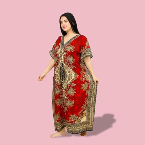 Women's Kaftan Dress – Loose Fit Maxi Gown – Kimono Style Beach Cover Up – Elegant Resort Wear and Nightwear - color: Red