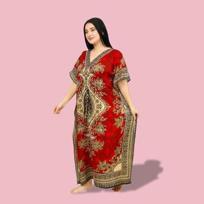 Women's Kaftan Dress – Loose Fit Maxi Gown – Kimono Style Beach Cover Up – Elegant Resort Wear and Nightwear - color: Red