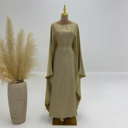 Muslim Dresses for Women One-Piece Prayer Dress Batting Long Robe Long Sleeve Maxi Kaftan Islamic Clothes Set - color: Beige, size: Small