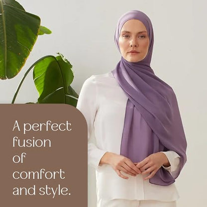 Modest Small Luxury Chiffon Hijab | Premium Lightweight, Flowy and Textured Chiffon Wrap Head Scarf for Women - color: Lilac