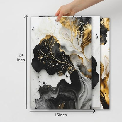Black and Gold Leaf Wall Art - Abstract Painting With Grey and White - Modern Luxury Poster - 16x24 Inch - color: Black