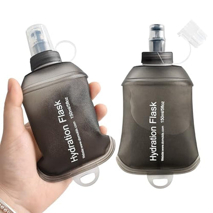 GUYI GYGYL Soft Flask, TPU Collapsible Soft Water Bottle for Hydration Pack, Running Vest, Leak-Proof Folding Water Bottle for Hiking Cycling Climbing Jogging-150ml Grey, 2pcs - color: 2Pcs 150ml Grey