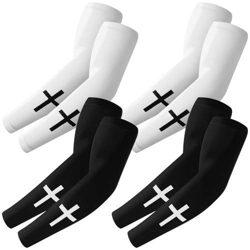Shyyween 4 Pairs Faith Cross Arm Sleeve for Baseball Football - color: White, Black