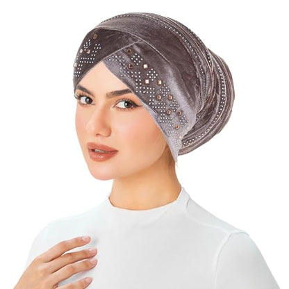 Rhinestone Hijab Turban Hats for Women Beanies Bandana Headwrap Cap Beanies Headwear Headscarf Undercap Turban Hat - color: Khaki