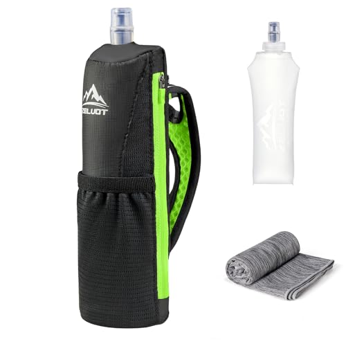 Zelvot Running Water Bottle Hand with 500ml Soft Flask, Handheld Water Bottle Running with Sport Towel, BPA Free Hand Held Soft Flask with Adjustable Hydration Pack for Runners (Green, 500 ML) - color: Green