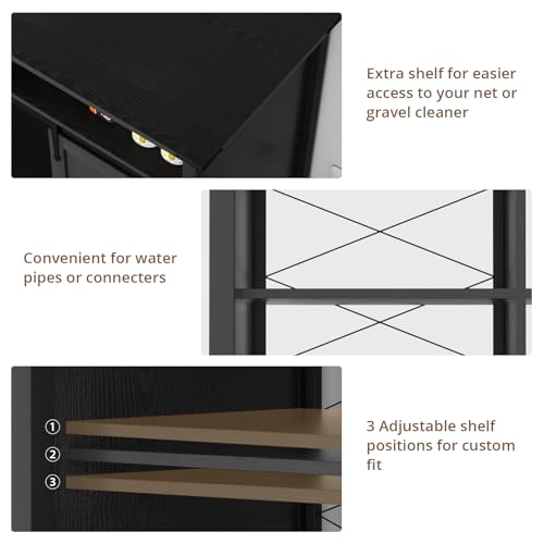 VOWNER 75-120 Gallon Fish Tank Stand with Power Outlet, Farmhouse Aquarium Stand with Storage Cabinet & Sliding Barn Doors, Heavy Duty Reptile Tank Stand, for 2 Tanks, 1000LBS Capacity, Black - color: Black
