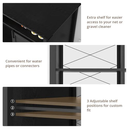 VOWNER 75-120 Gallon Fish Tank Stand with Power Outlet, Farmhouse Aquarium Stand with Storage Cabinet & Sliding Barn Doors, Heavy Duty Reptile Tank Stand, for 2 Tanks, 1000LBS Capacity, Black - color: Black