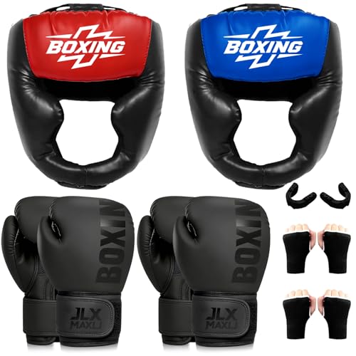12pcs Boxing Headgear, guantes de boxeo,Mouth Guards& Hand Wraps Boxing Equipment Set - PU Leather Boxing Protective Gear for Training, Sparring & MMA，Boxing Gloves - size: 8oz