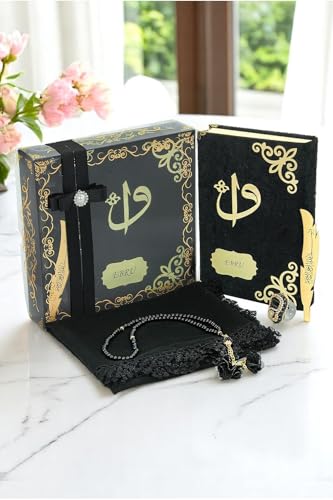 SODEF Personalized Quran Set with Shawl, Prayer Beads, and Zikirmatik - Black