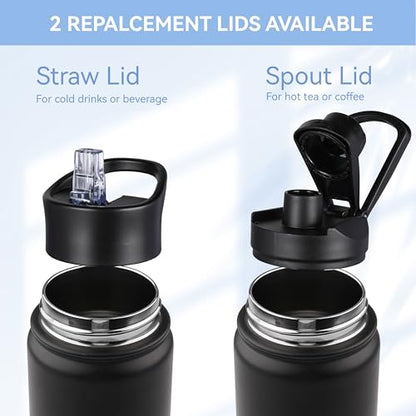 HASLE OUTFITTERS Insulated Water Bottle 22 oz Double Wall Stainless Steel Water Bottle Wide Mouth with Straw Lid & Spout Lid Keeps Cold or Hot(Black Gray Gradient,1) - color: Black Gray Gradient, size: 22 Ounces