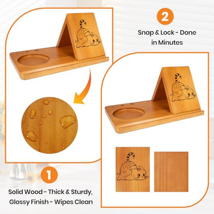 Cat Themed Wooden Book Stand with Cup Holder & Pen Holder, Triangle Wooden Book Rest for Reading, Cute Book Holder Stand Sturdy Fun Cat Design for Book Lovers& Cat Mom Birthday& Mothers Day Gifts - style: cat