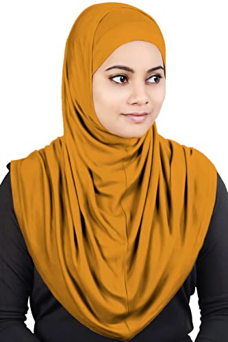 MyBatua Women's 2-Piece Al-Amira Hijab with Under Scarf/Cap/Bonnet in Soft Viscose Jersey, Ready to Wear HJ-129 - color: Mustard