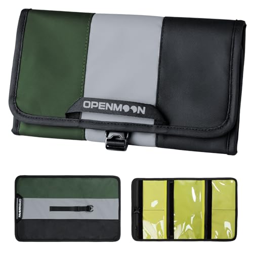 OPENMOON Multi-Purpose Storage Bag, Tri-Fold Design, 5 Compartments, Splash-Proof, for Cables, Toiletries, Makeup(Dark Green+Gray+Black) - color: Black, Green, White