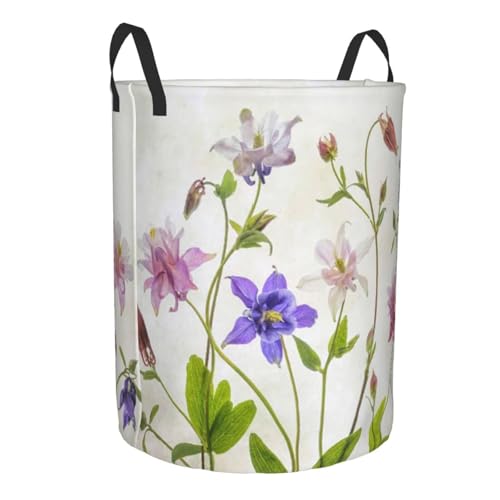 Aquilegia Columbine Summer Flowers Still Life Graphic Flower Pastel Round Waterproof Oxford Cloth Laundry Basket Multi-Purpose Storage Basket Toys Books Clothes Storage Basket - color: Black 6
