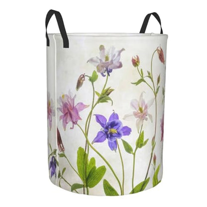 Aquilegia Columbine Summer Flowers Still Life Graphic Flower Pastel Round Waterproof Oxford Cloth Laundry Basket Multi-Purpose Storage Basket Toys Books Clothes Storage Basket - color: Black 6