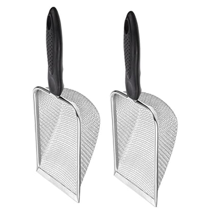 WOONEKY 2pcs Reusable Stainless Steel Reptile Litter Shovels with Fine Mesh Design for Cleaning of Terrarium Substrate for Turtles Lizards and Snakes