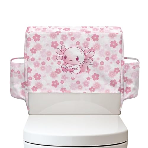 Pink Toilet Tank Cover with Storage Bag Durable Polyester Fabric Cover No Tools Needed Easy Installation Toilet Tank Storage for Small Spaces, Axolotl Book - color: Axolotl Book