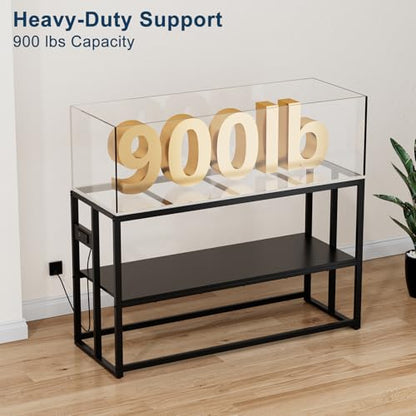 Urban Deco 55-75 Gallon Fish Tank Stand with Power Outlets, 900LBS Capacity Aquarium Stand, Metal Fish Tank Stand Dual-Layer Design Terrarium Stand, Black - color: Black with Outlet, size: 55-75 Gallon