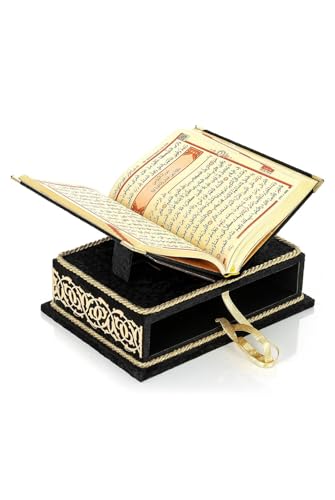 The Holy Quran Velvet Box Sets | Special Quran Holder Stand | Luxury Islamic Gift | Spiritual Grace| Quran Dimension;6.6*9.4inch/17*24cm I Perfect Ramadan, Eid, Umrah Gift for Muslim Women Men (Black) - color: Black
