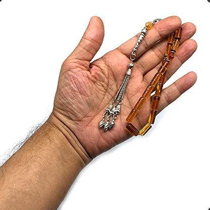 Honey Color Column Glass Prayer Beads, Worry Beads, Tesbih, Tasbih, Tasbeeh, Misbaha, Masbaha, Sebha, Rosary (15 x 6mm 17 beads) - color: Honey Color Glass Prayer Beads -15 x 6mm 17 beads