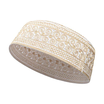 Muslim Prayer Kufi Hat for Men Boys Islamic Beanie Skull Cap Prayer Headwear Embroidery Kofia Topi Sun Hat Ramadan Eid Gift - color: Yellow