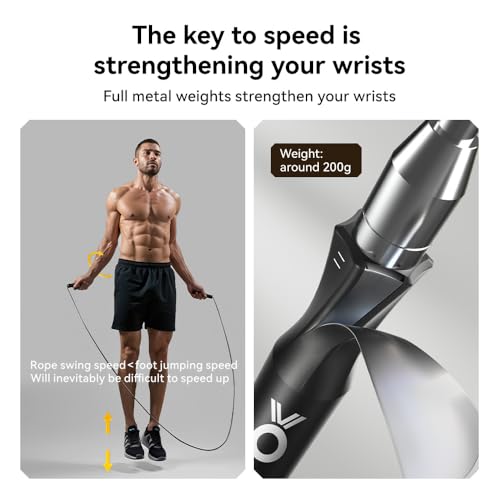 Weighted Jump Rope,Dual Bearing Smooth Rotation Speed Jump Rope, One-Button Push Adjustable Length for Men Women, Workout with Metal Handles for Fitness, Home Exercise & Slim Body - color: Black